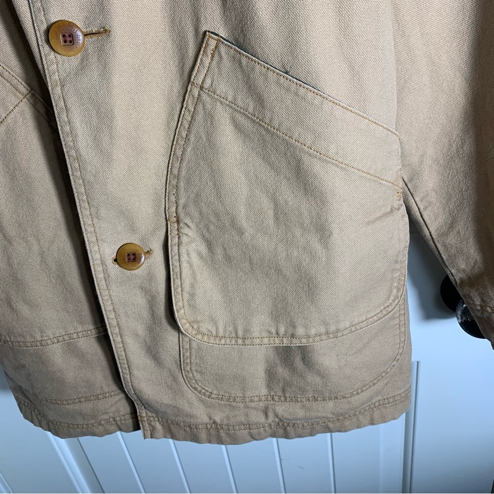L.L. Bean Men's XL Tan Barn Jacket with Green Collar - Picture 6 of 14
